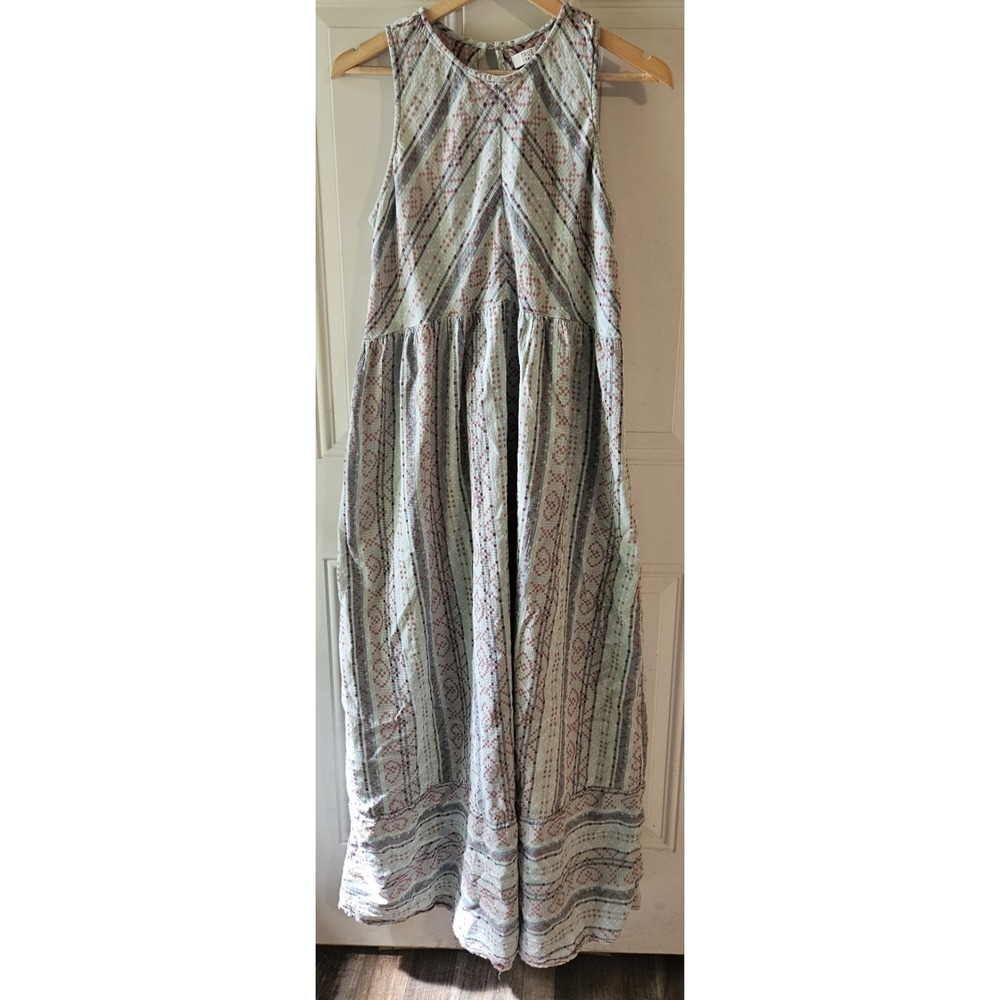True‎ Craft XL Sleeveless Maxi Dress Boho Mint Green Pink Geometric Textured